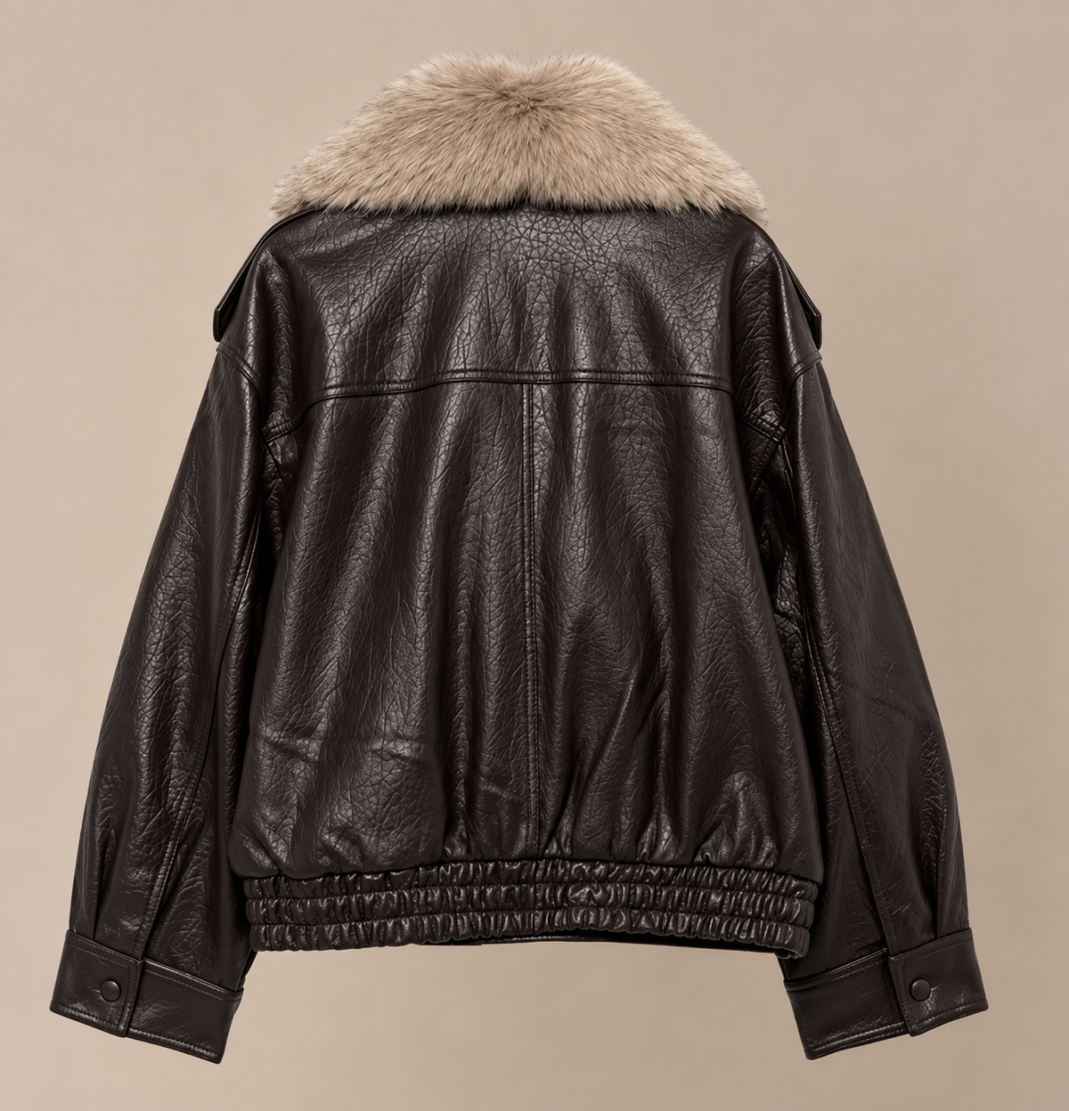 Chaqueta con cuello de pelo chocolate - vista trasera del producto