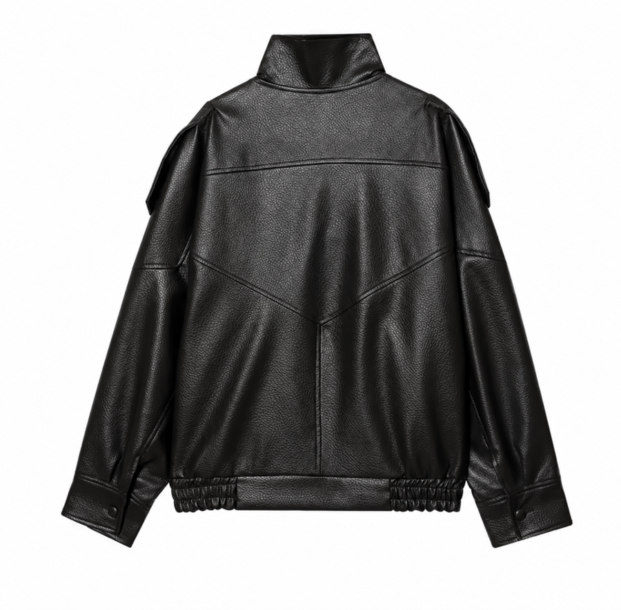 Chaqueta biker oversize negra - vista trasera