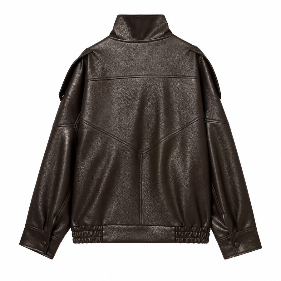 Chaqueta biker oversize marrón - vista trasera
