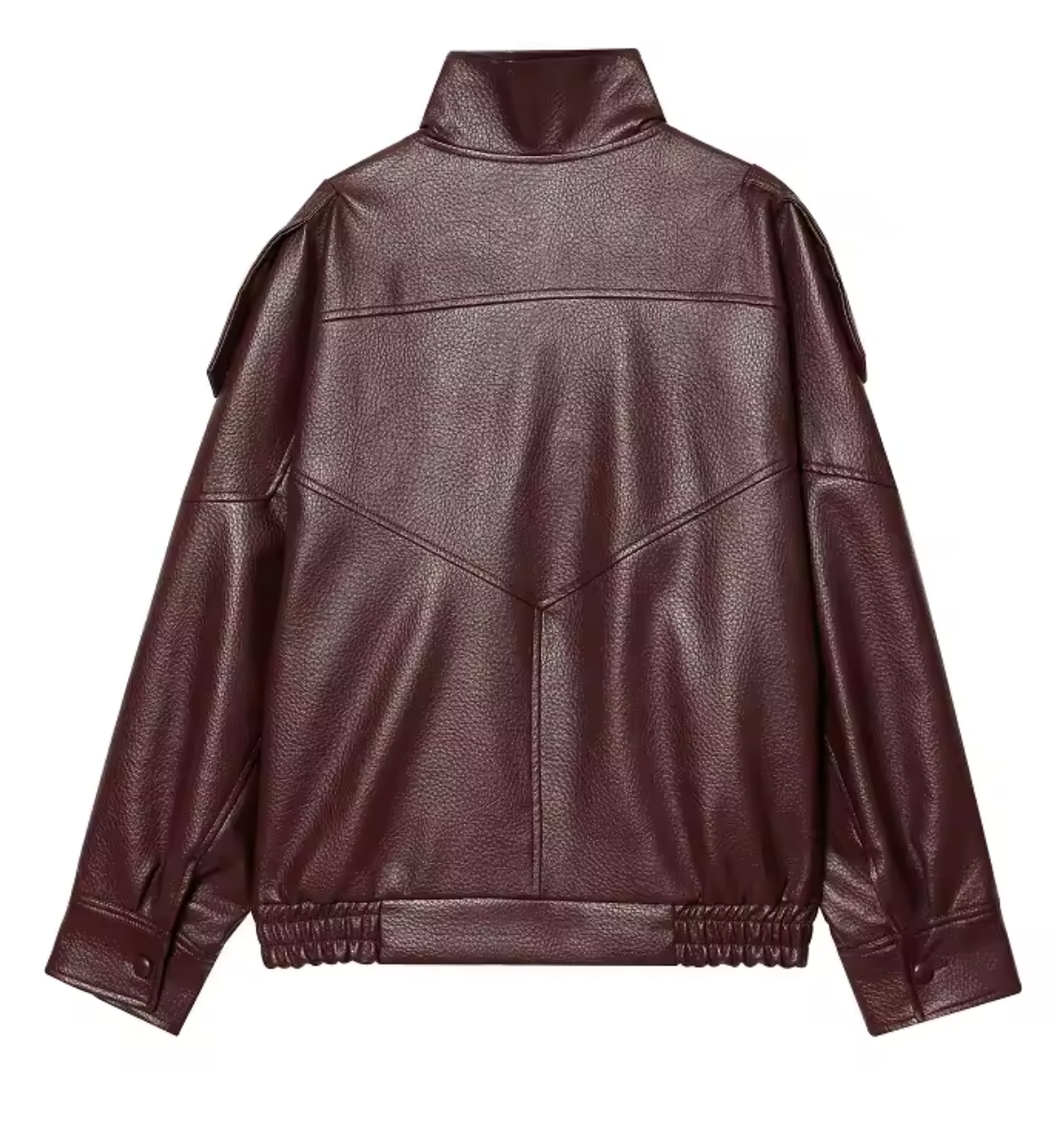 Chaqueta biker oversize de cuero vegano en burdeos, vista trasera
