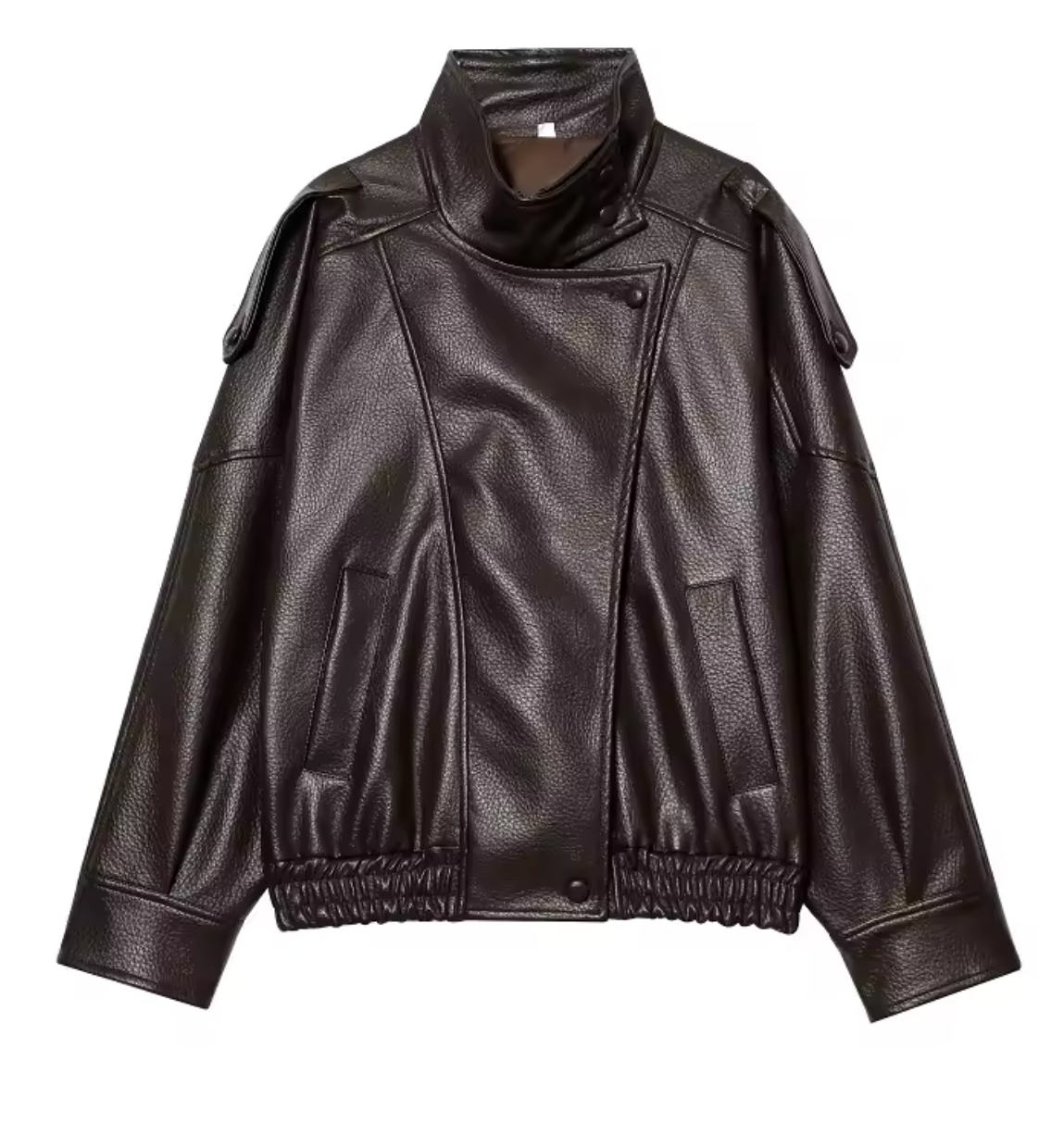 Chaqueta biker oversize de cuero vegano en marron, vista frontal
