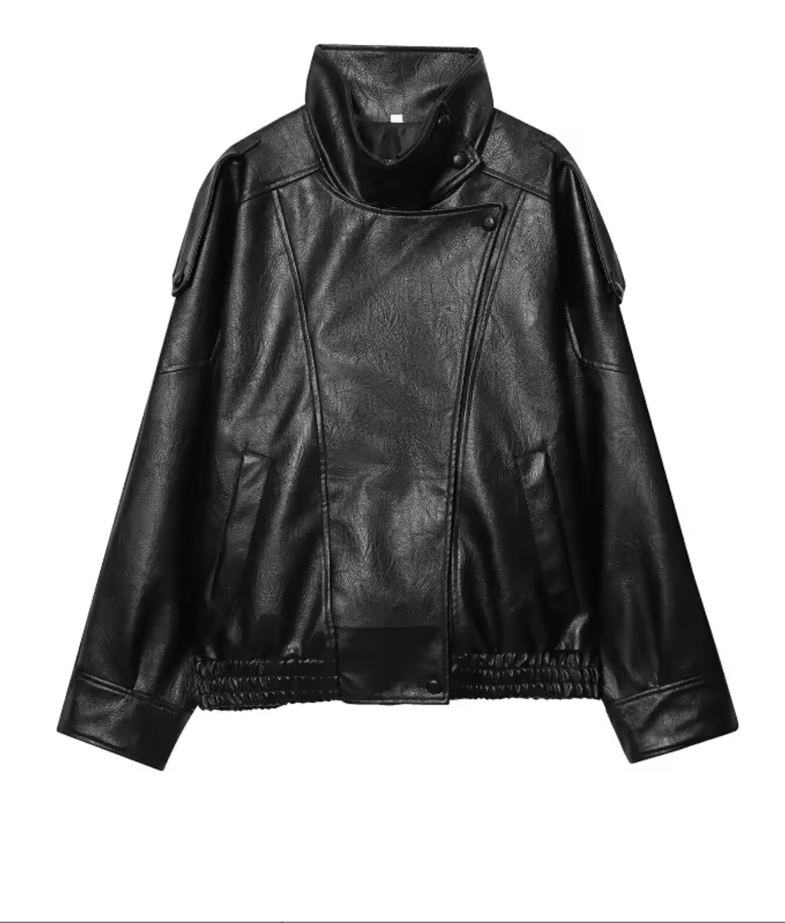 Chaqueta biker oversize de cuero vegano en negro, vista frontal